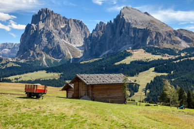 Scenic view of field and mountains against sky