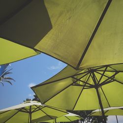 Low angle view of beach umbrellas against sky