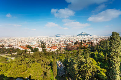 High angle view of townscape against sky