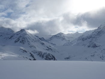 Scenic view of snow covered mountains against sky