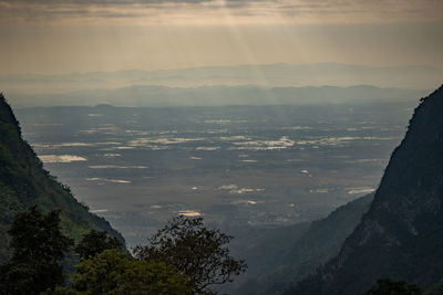 Scenic view of mountains against sky during sunset