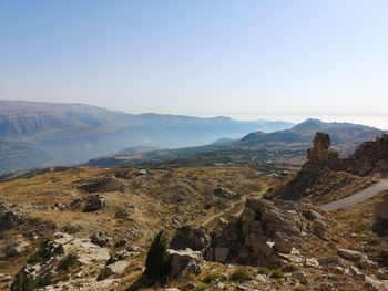 Scenic view of mountains against clear sky