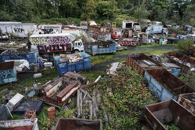 High angle view of junkyard