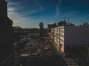 High angle view of road amidst buildings in city