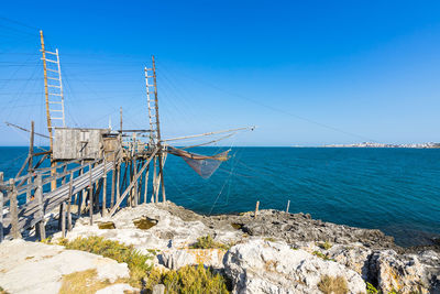 Scenic view of sea against clear blue sky