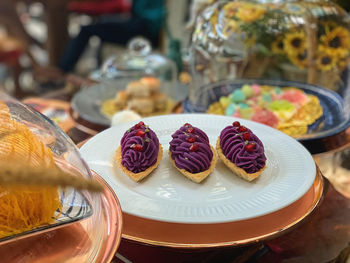 High angle view of dessert on table