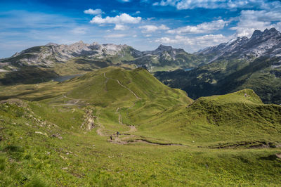 The wandertrail horizontweg from alpen tower to engstlenalp, along gental, switzerland