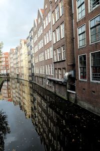 Reflection of buildings in canal against sky