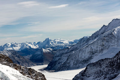 Scenic view of snowcapped mountains against sky