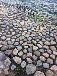 Close-up of pebbles on ground