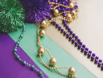 Close up of purple necklace