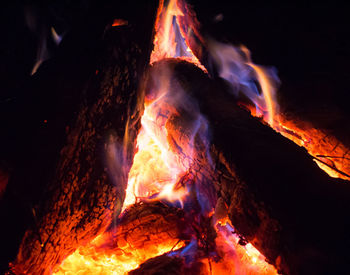 Close-up of bonfire at night