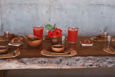 High angle view of food on table