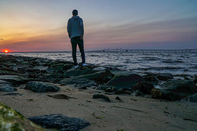 Rear view of man standing on beach