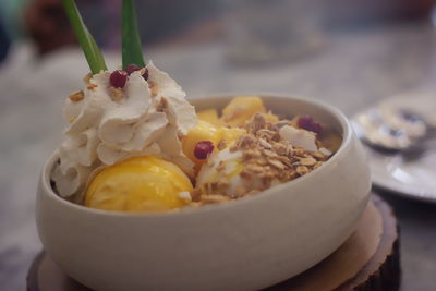 Close-up of ice cream in bowl