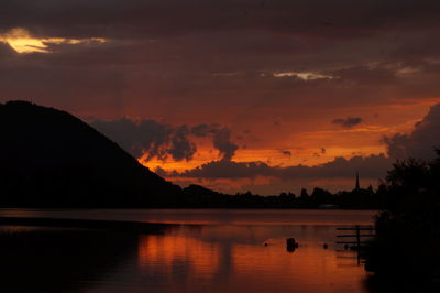 Scenic view of lake at sunset