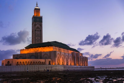 Hassan ii mosque against sky during sunset