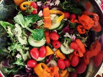 Close-up of chopped fruits and vegetables