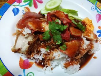 High angle view of meal served in plate