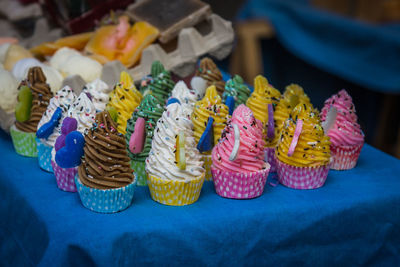 Close-up of cupcakes on table