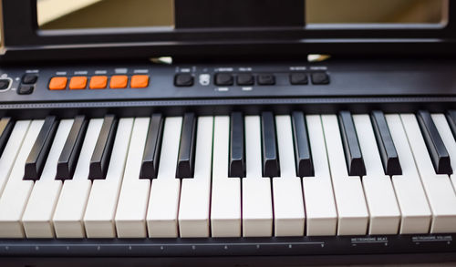 Close-up of piano keys. piano black and white keys and piano keyboard musical instrument placed