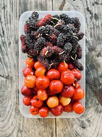 High angle view of tomatoes on table