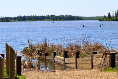 Scenic view of beach against clear sky