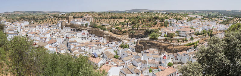 High angle view of townscape against sky