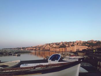 View of city against clear blue sky