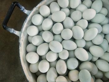 High angle view of eggs in container