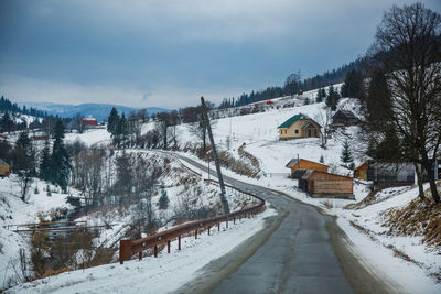 Snow covered landscape against sky