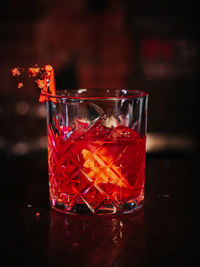 Close-up of wine glass on table