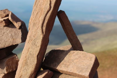 Close-up of stack of logs