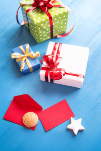 High angle view of christmas decoration on table