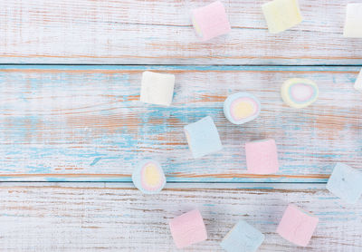 Close-up of marshmallows on table