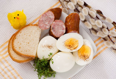 High angle view of food in plate