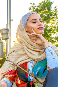 Close-up of young woman wearing hijab