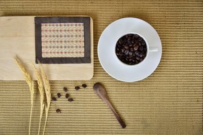 High angle view of coffee beans on table