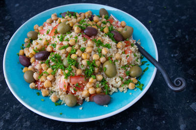 High angle view of meal served in plate