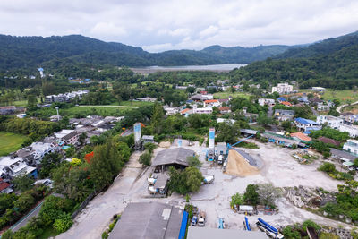 High angle view of townscape against sky