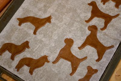 High angle view of cookies on table