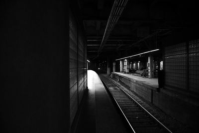 Railroad station platform at night