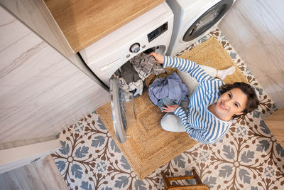 High angle view of cute baby girl