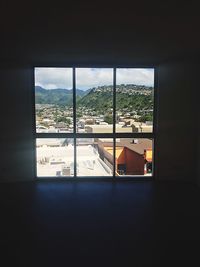 Buildings seen through window