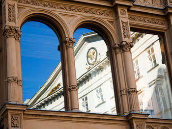 Low angle view of reflections ornate building