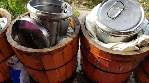 High angle view of old machine