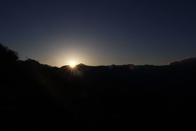 Silhouette landscape against clear sky during sunset