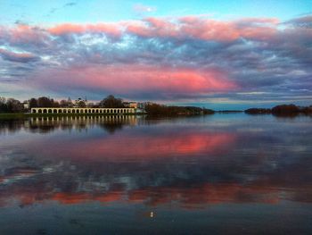 Scenic view of lake against sky during sunset