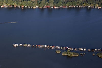 High angle view of river by city