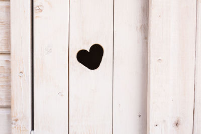 Close-up of heart shape on wooden door